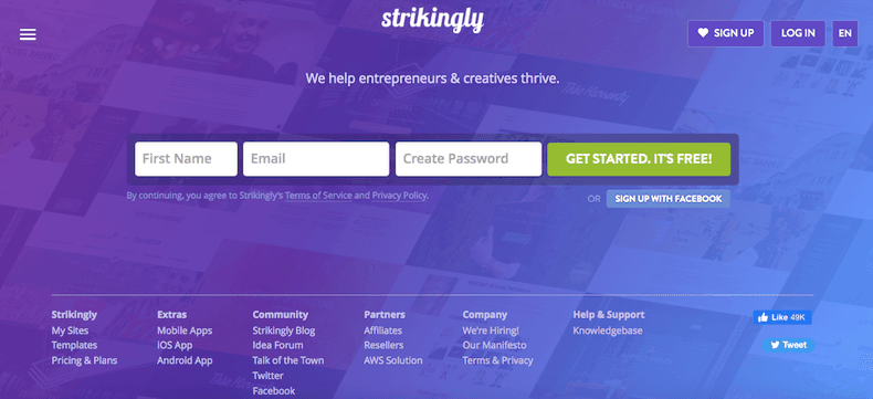 Strikingly signup page Strikingly signup page